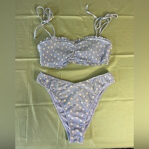 Hollister Light Blue Daisy Smocked Bikini Women Swim size medium